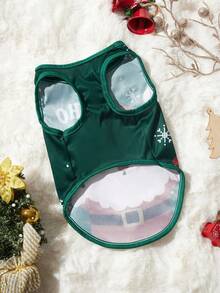 PETSIN 1件宠物圣诞老人“Ho Ho Ho”可爱图案印花绿色狗狗背心 - 綠色 - 查看 6