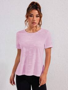 Eassivo Eassivo Geo Print Curved Hem Sports Teeworkout Tank Top Gym Women Shirts - Pink - View 2