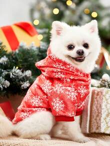 PETSIN 1 pieza Sudadera con capucha de felpa con estampado de copos de nieve rojo navideño para gatos y perros - Multicolor - Ver 3