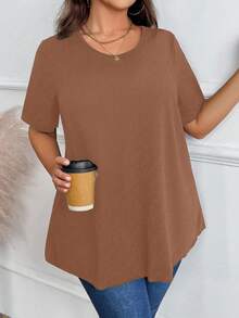 EMERY ROSE Plus Size Women Casual Loose Fit Round Neck Short Sleeve T-Shirt, Summer