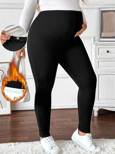 SHEIN Plus Size Maternity Bottoms, Solid Color, Casual, Comfortable, Stretchy, Slim Fit