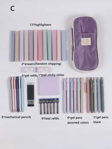 SHEIN 44 件莫兰迪色文具套装文具套装，中性笔 0.5 毫米 44 件套装彩色多色墨水细尖舒适握把速干笔用于日记笔记、学校用品。返校。 - 均碼 - 查看 11