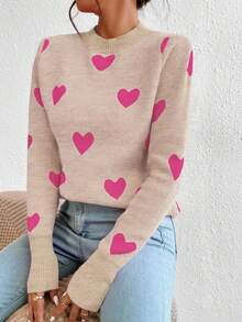 Chiquease 心形提花圆领休闲长袖女式毛衣，秋冬 - 彩色 - 查看 6
