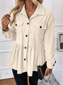 EMERY ROSE Women's Casual Corduroy Single-Breasted Long Sleeve Regular Jacket - Beige - View 5