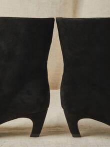 SHUZIA Fashionable Women's Black Faux Suede Low Kitten Heel Pointed Toe Bootie Slip-On Pointed Toe Comfort Fall Winter Holiday Shoe - Black - View 7