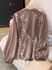 SHEIN LUNE Plus Size Casual Long Sleeve Shirt, Minimalist Style Suitable For Summer Fall Cloth For Women - Multicolor - View 2