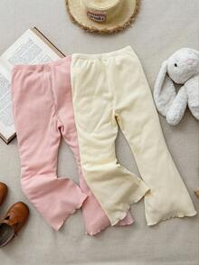 Blossori 2件套年轻女孩法式优雅蝴蝶结前开衩喇叭裤 - 彩色 - 查看 4