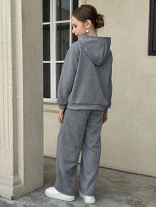 SHEIN Tween Girl Letter Print Drop Shoulder Long Sleeve Hoodie And Sweatpants Casual Outfit, Autumn Fall Winter
