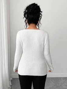 Elenzga كنزة صوفية تريكو أنيقة وعملية ذات طبعة زهرية للمقاسات الكبيرة