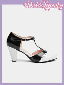 Dola Lovely Women's Classic Retro White & Black Contrast Color Mary Jane High Heel Pumps