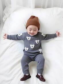 Souflis Souflis 男婴骆驼熊提花针织毛衣套装，面料柔软厚实，适合秋冬休闲穿着 - 深灰色 - 查看 10