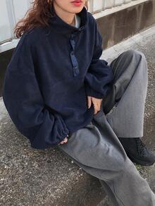 FRIFUL Women's Loose Fit High Neck Sweatshirt With Front Logo Print, Thick Thermal Lining, Autumn