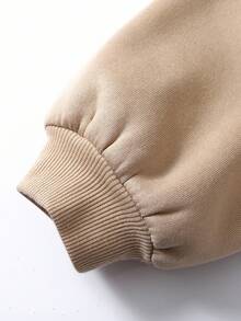 SHEIN Tween Girls' Casual Sports Chic Cute Cartoon Bear Embroidery Loose Drop Shoulder Crew Neck Sweatshirt & Plaid Slim Fit Leggings Set, Khaki Fall Winter - Khaki - View 9