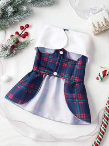 PETSIN 1件圣诞彼得潘领公主格子连衣裙宠物裙 - 彩色 - 查看 5