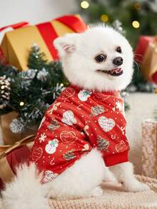 PETSIN 圣诞可爱印花大红猫狗保暖宠物1件装 - 紅色 - 查看 7