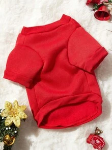 PETSIN 1件宠物圣诞雪人卡通图案可爱印花狗狗红色抓绒卫衣 - 紅色 - 查看 5