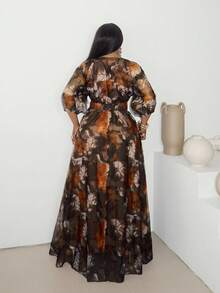 Maweii 大码优雅修身网眼花卉印花连衣裙，夏季 - 黑色 - 查看 2