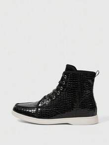 Sleekvia 女士仿鳄鱼纹休闲踝靴，适合日常穿着 - 黑色 - 查看 5