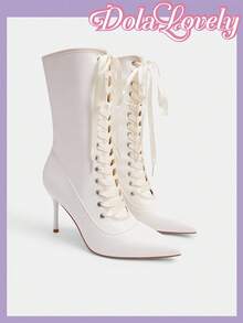 Dola Lovely 洛丽塔哥特风格性感女士白色尖头高跟靴 - 白色 - 查看 7