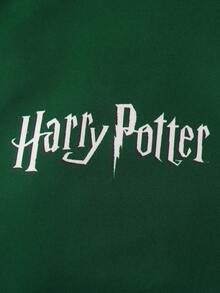 HARRY POTTER X SHEIN 大码女式休闲圣诞字母图案落肩宽松套头衫 - 綠色 - 查看 3