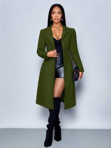 SOLERSUN Winter Women's Elegant Sexy New Year's Party Christmas Winter Jacket Warm Long Nizi Blazer Professional Commuting Waist Fit Winter Jacket Thanksgiving Women's Clothing Mid-Length Coat - Olive Green - View 3