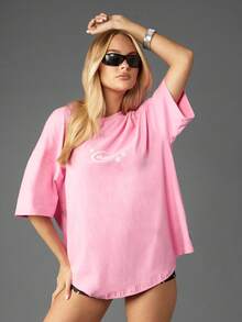 Missguided x Playboy 女式徽标加大码短袖圆领 T 恤休闲棉粉色 T 恤 - 粉色 - 查看 4
