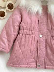 SHEIN Sudadera con capucha rosa linda y forro térmico para bebé niña, otoño/invierno - Multicolor - Ver 5