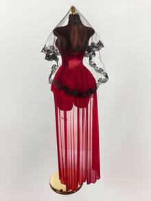 Y2K Amplova Red Halloween Corpse Bride Pure Off-The-Shoulder Lace Panel Corset Women Midi Dresses Vampire Dress Slay Diva Dress Red Corset Dress, Built-In Bra