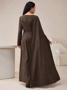 Solavon Vestido Elegante de Manga Longa com Design Camadas e Abotoamento Simples para Mulheres - Café - Visão 6