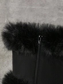 SHUZIA Giày bốt cao gót hở mũi bằng lông giả quyến rũ dành cho nữ, khóa kéo bên hông - màu đen - Xem 7