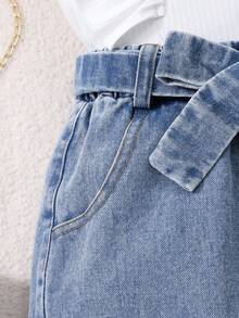 Tween Girl Fashionable Denim Skirt, Elegant & Comfortable Set, School, Campus, College Summer Holiday - White - View 12