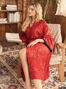 Lullawish Bohemian Eye & Sun Pattern Bubble Crinkle Women Sleepwear Robe, Fall