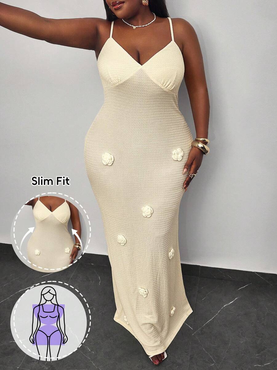 Hourglow Dollyholly86 Plus Size Backless Bodycon Dress With Floral Embellishment,Sundresses For Vacation,Beach Outfits,Backless Dress,Beach Dresses,Maxi Dresses For Women,3D Flower,Beach Dress Sundress,Holiday Outfits Boho, For Hourglass Body Shape