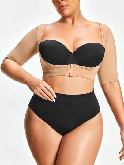 SHAPORA Top con mangas cortas y efecto moldeador de unicolor para mujer de talla grande