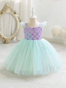 Glamorique Kids 女童公主亮片连衣裙，吊带，短袖，紫色，圣诞节少女连衣裙，新年连衣裙，圣诞儿童礼服，正式舞蹈礼服，舞台表演，优雅服装 - 綠色 - 查看 7