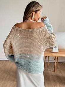 Siren Gaze Áo len nữ thời trang trễ vai đính sequin chuyển màu Áo len ombre Áo len nữ mùa hè Áo len đan Áo len trễ vai Áo len viền lông vũ vào mùa thu/đông - Nhiều màu - Xem 6