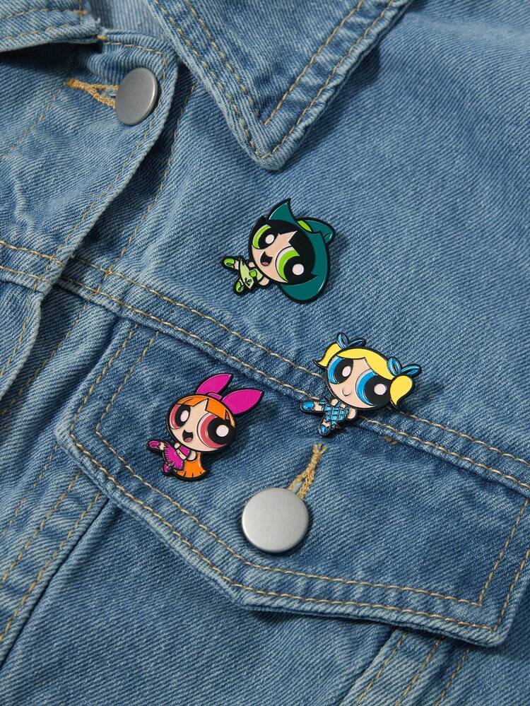 THE POWERPUFF GIRLS X SHEIN 女士可爱卡通胸针，日常佩戴 - 彩色 - 查看 2
