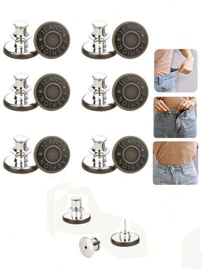 6 Pcs/12Pcs Jeans Buttons Replacement 17mm No Sewing Metal Button Repair Kit Nailless Removable Jean Buttons Replacement Combo Valentines Wedding, Birthday, Buttons, Sewing, Sewing Supplies, Sewing Accessories, Craft Supplies, DIY, Crafts For Adults