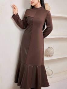 Veilorie Áo nỉ dài tay cổ tròn tối giản màu trơn dành cho nữ, trang phục thường ngày thu đông dành cho nữ - màu nâu - Xem 8