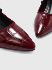 CUCCOO BIZCHIC Sepatu hak tinggi runcing dengan desain gesper untuk wanita, cocok untuk pemakaian sehari-hari. - Burgundy - View 7