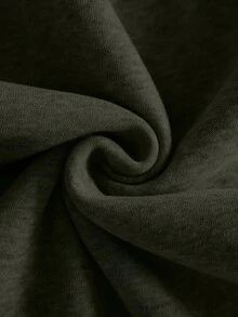 SHEIN Cottnline 100%Cotton Men Letter Graphic Pocket Drawstring Thermal Hoodie - Army Green - View 5