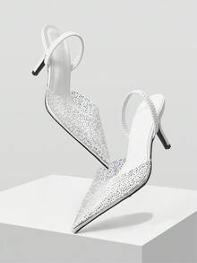 MOTF Tacones de aguja con malla y strass para mujer, ideales para fiestas, adecuados para Halloween - Blanco - Ver 1