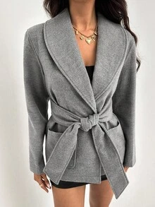 Chiquease Women's Solid Color Shawl Collar Long Sleeve Casual Jacket, Autumn/Winter - Dark Grey - View 4