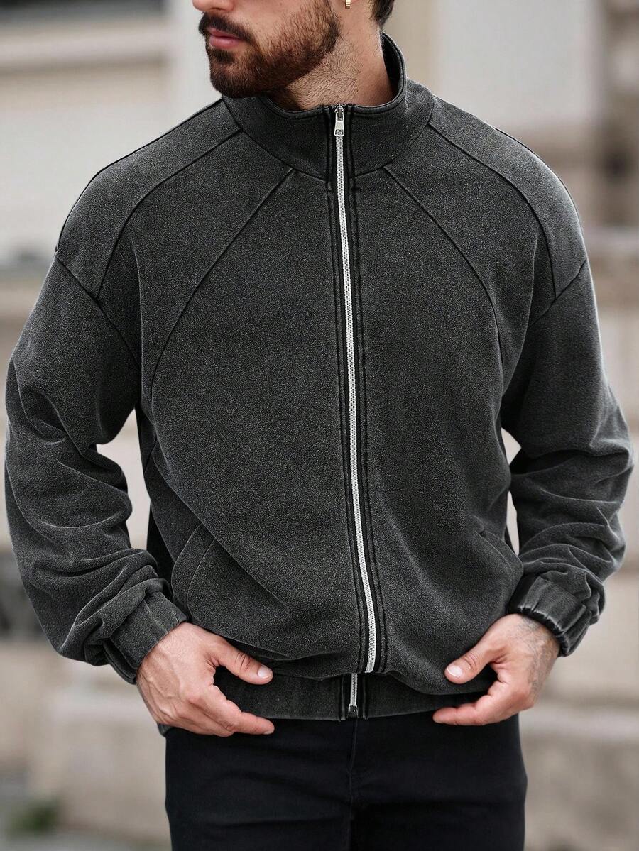 Manfinity Homme Men's Casual Zip-Up Patchwork Jacket, Autumn - Black - View 1