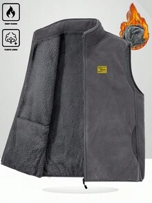 Manfinity Homme 男士宽松字母拼接泰迪熊背心外套，秋冬款 - 深灰色 - 查看 3