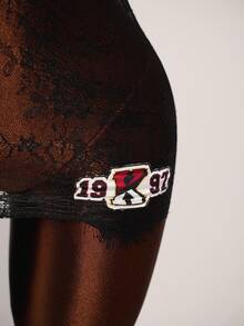 Amplova Váy ôm sát gợi cảm, cổ chữ V, tay ngắn, phối ren phong cách Jersey - màu đen - Xem 3