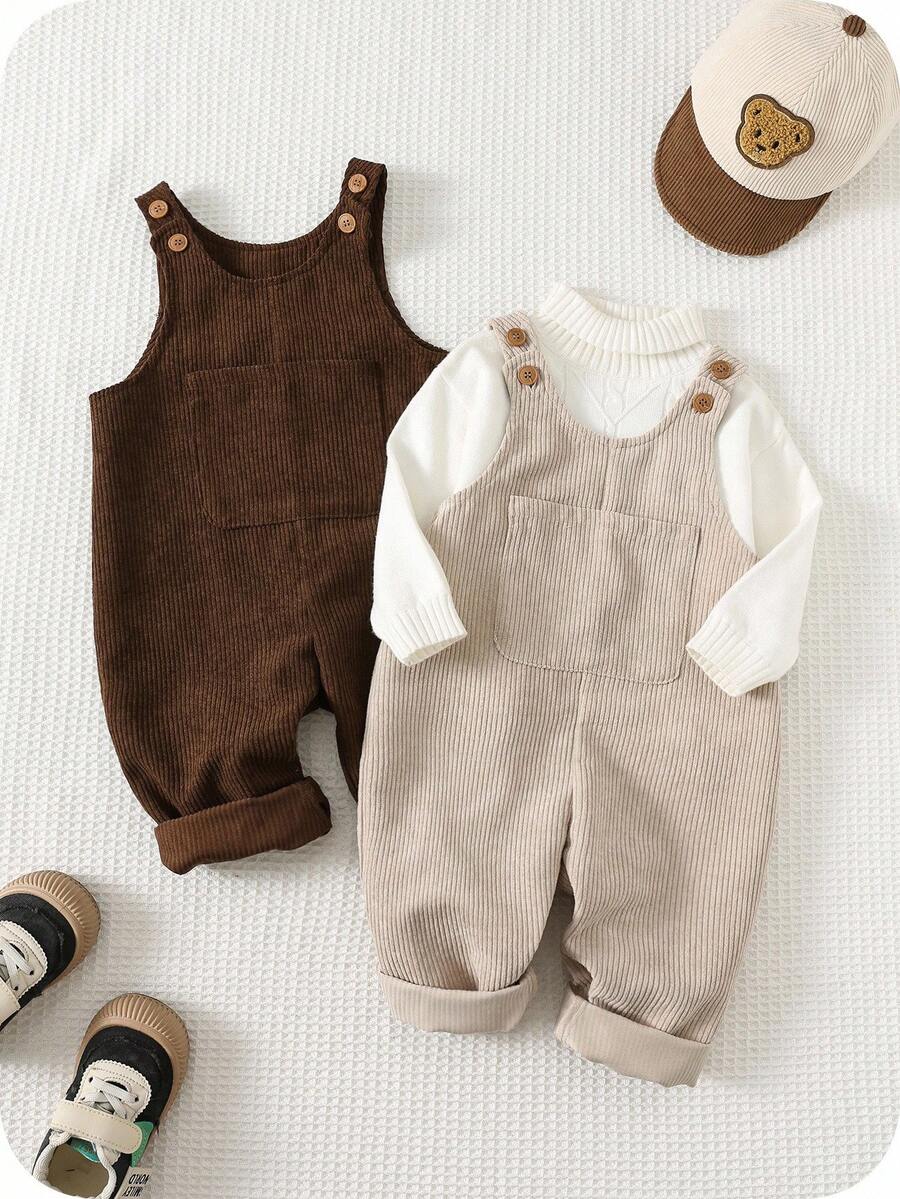 Set de 2 piezas de peto/peto para bebé/niño pequeño de unicolor con forro térmico, conjuntos casuales cómodos y versátiles, adecuados para uso en interiores, exteriores, uso diario, deportes, juegos, fiestas, fotografía, otoño/invierno