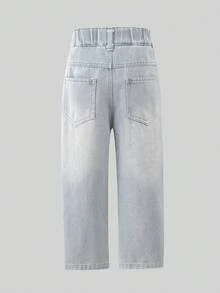 Young Girl Fashion Washed Cherry Embroidery Jeans Fall Winter