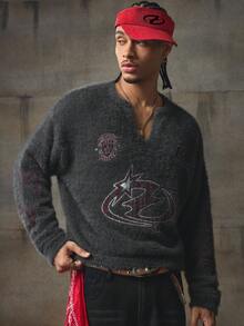 AXEPEAK Men's V-Neck Long Sleeve Knitted Casual Pullover Sweater, Fall Winter - Grey - View 2