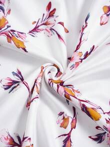 EMERY ROSE Plus Size Casual Floral All-Over Print Drawstring Waist Dress,Summer Dresses For Women - White - View 5